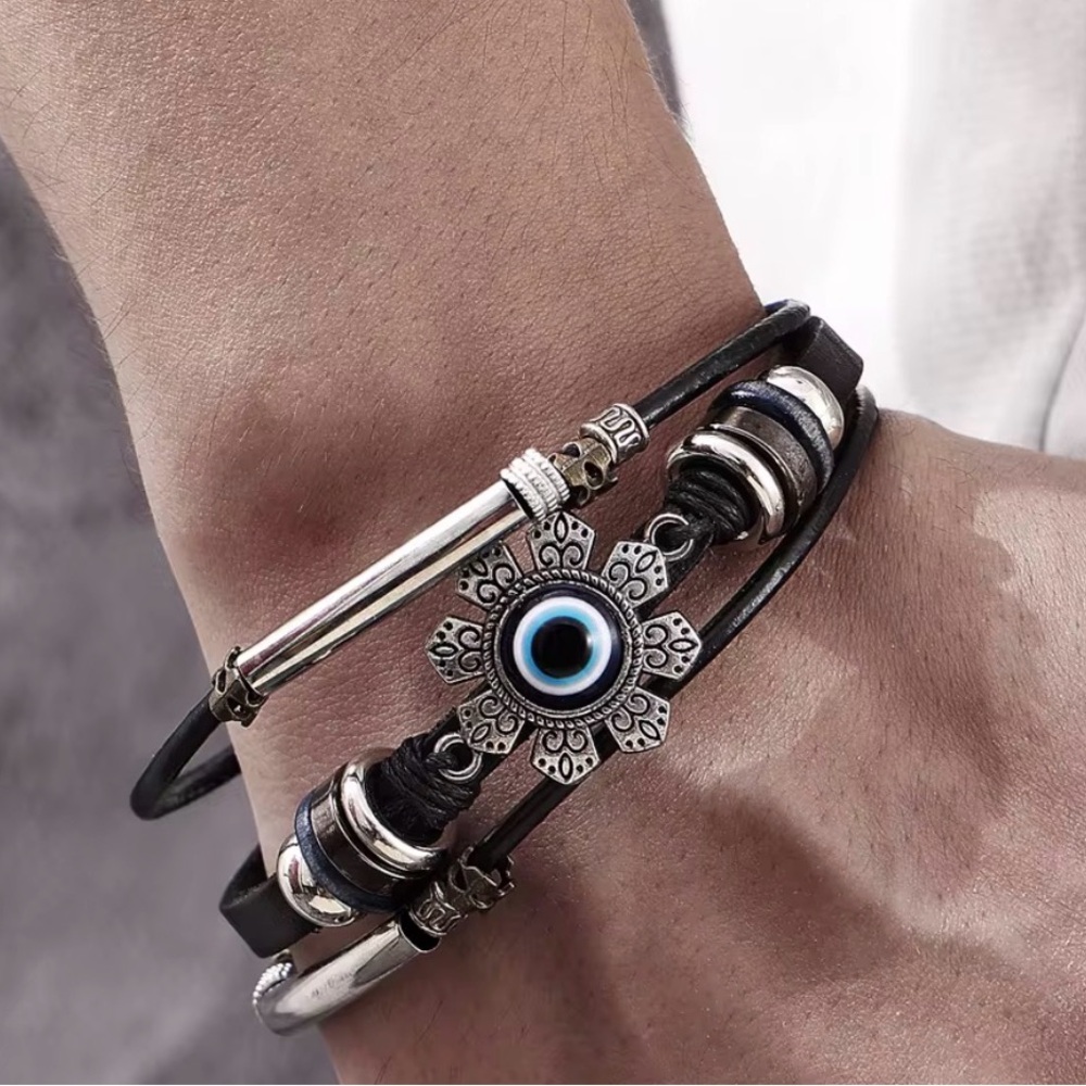 Brown and Silver Hamsa Bracelet